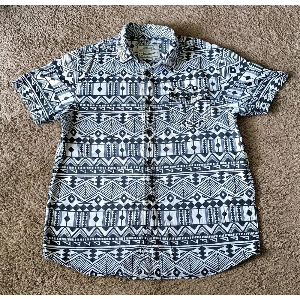 Bleeker & Mercer Button Up Shirt Mens Large Aztec Graphic Print 80/90s Revival